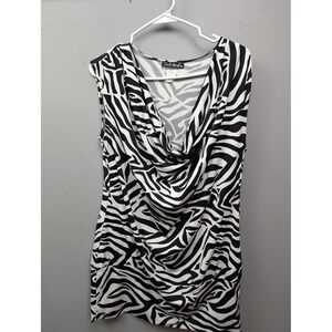 French Atmosphere Shirt Womens XL Black White Zebra Cowl Neck Stretch Top
